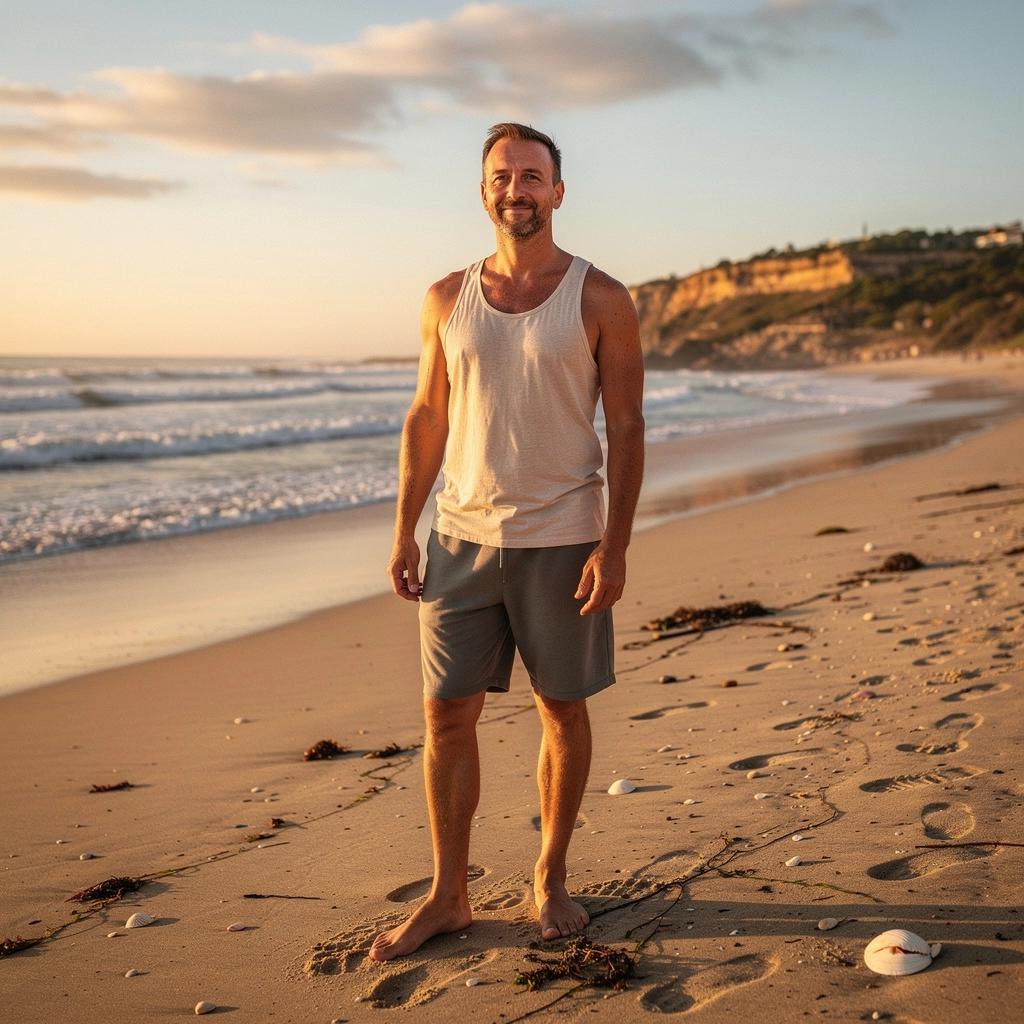 Una mujer meditando en una postura de flexión hacia adelante, con una expresión de calma en su rostro.